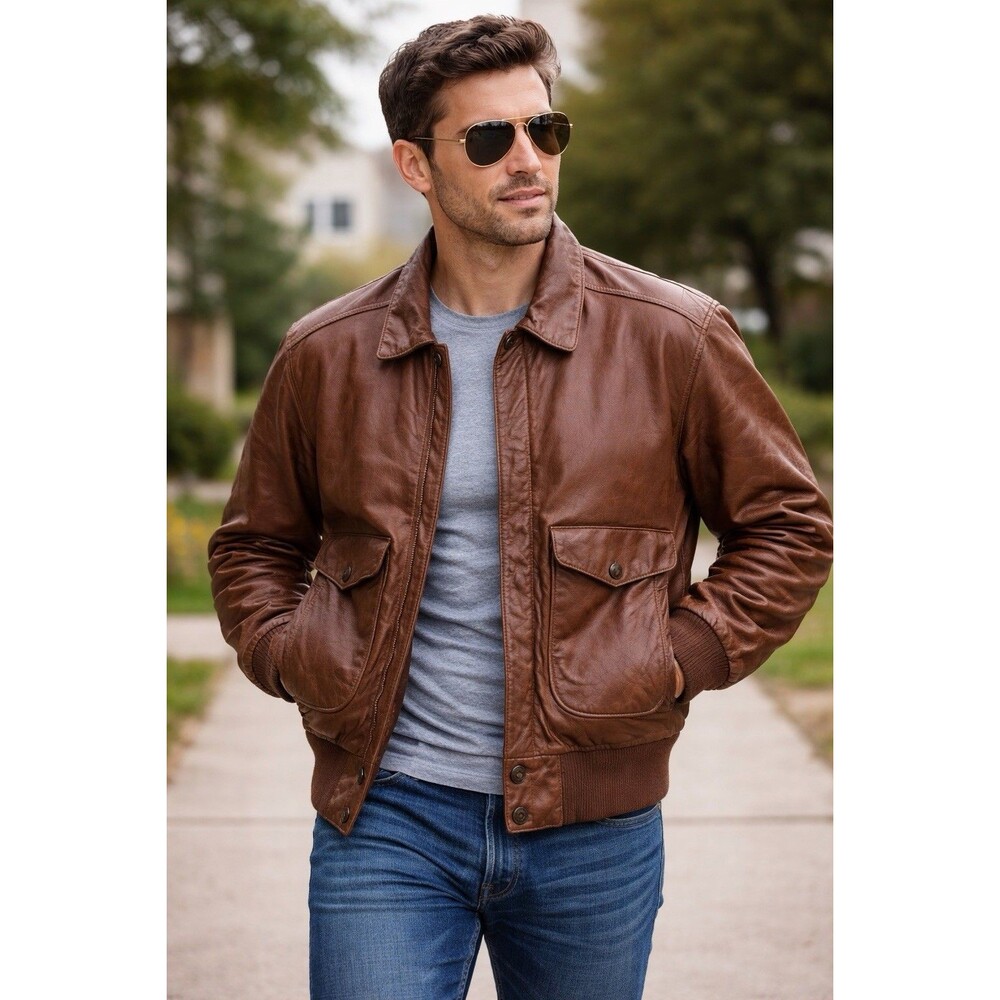 Vintage 90s Wilsons Adventure Bound Brown Leather A2 Bomber Jacket Mens Size L